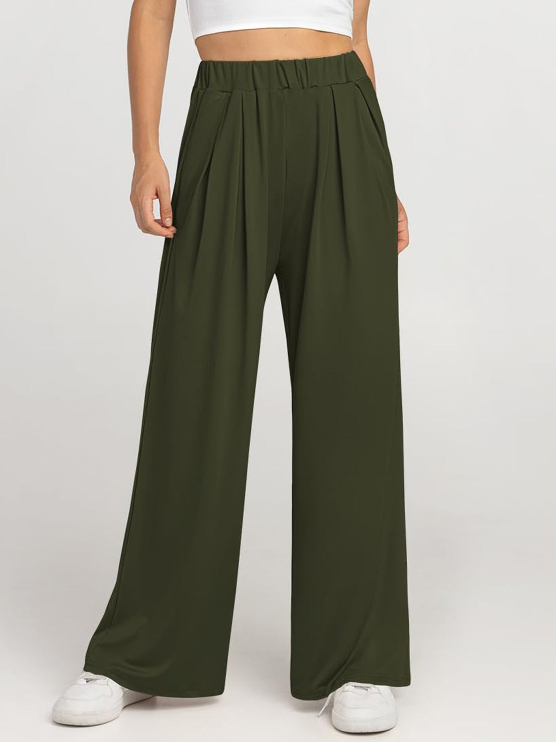 Elastic Waist Wide Leg Pants-BOTTOMS SIZES SMALL MEDIUM LARGE-[Adult]-[Female]-2022 Online Blue Zone Planet