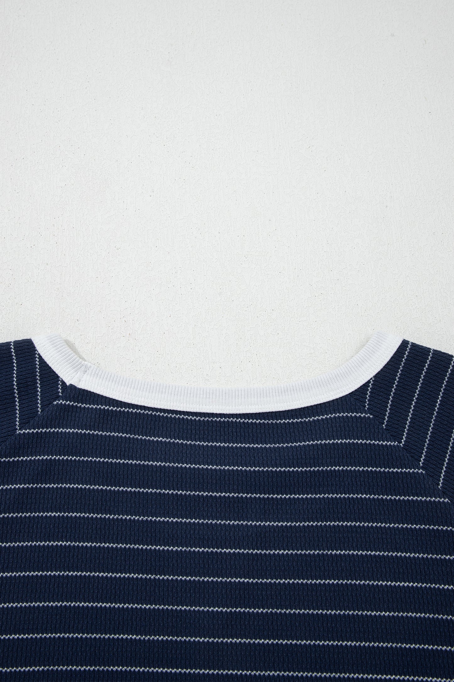 Blue Stripe Contrast Trim Plus Size Ribbed T Shirt-Plus Size/Plus Size Tops/Plus Size Tops & Tees-[Adult]-[Female]-2022 Online Blue Zone Planet