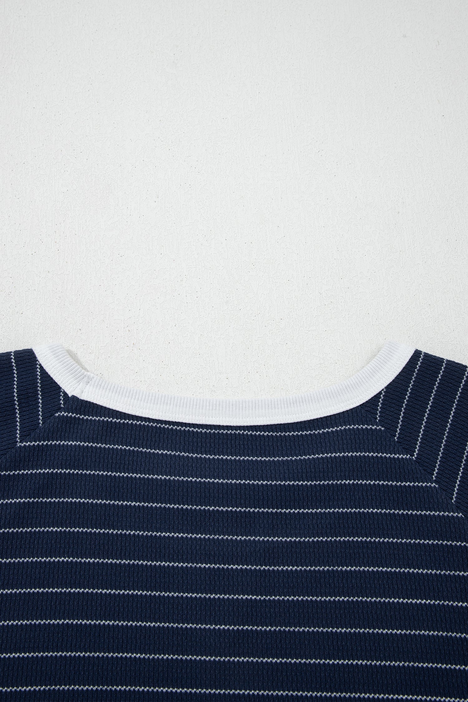 Blue Stripe Contrast Trim Plus Size Ribbed T Shirt-Plus Size/Plus Size Tops/Plus Size Tops & Tees-[Adult]-[Female]-2022 Online Blue Zone Planet