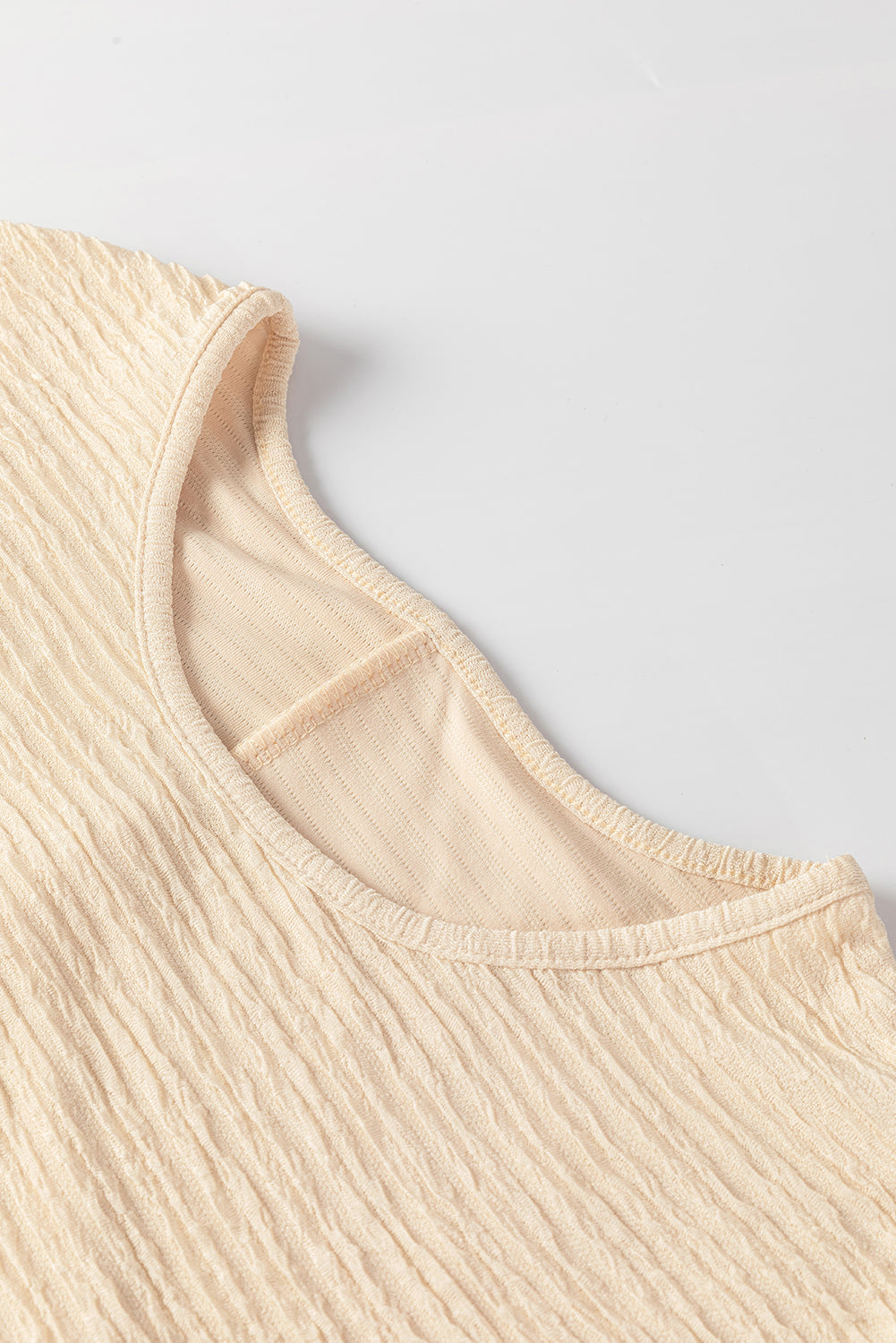 Light Pink Solid Textured Ruffled Short Sleeve Blouse-Tops/Blouses & Shirts-[Adult]-[Female]-2022 Online Blue Zone Planet