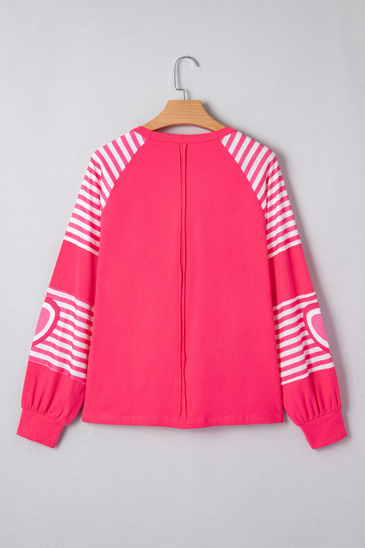 Strawberry Pink Heart Shape Striped Patchwork Long Sleeve Loose Top-Tops/Long Sleeve Tops-[Adult]-[Female]-2022 Online Blue Zone Planet