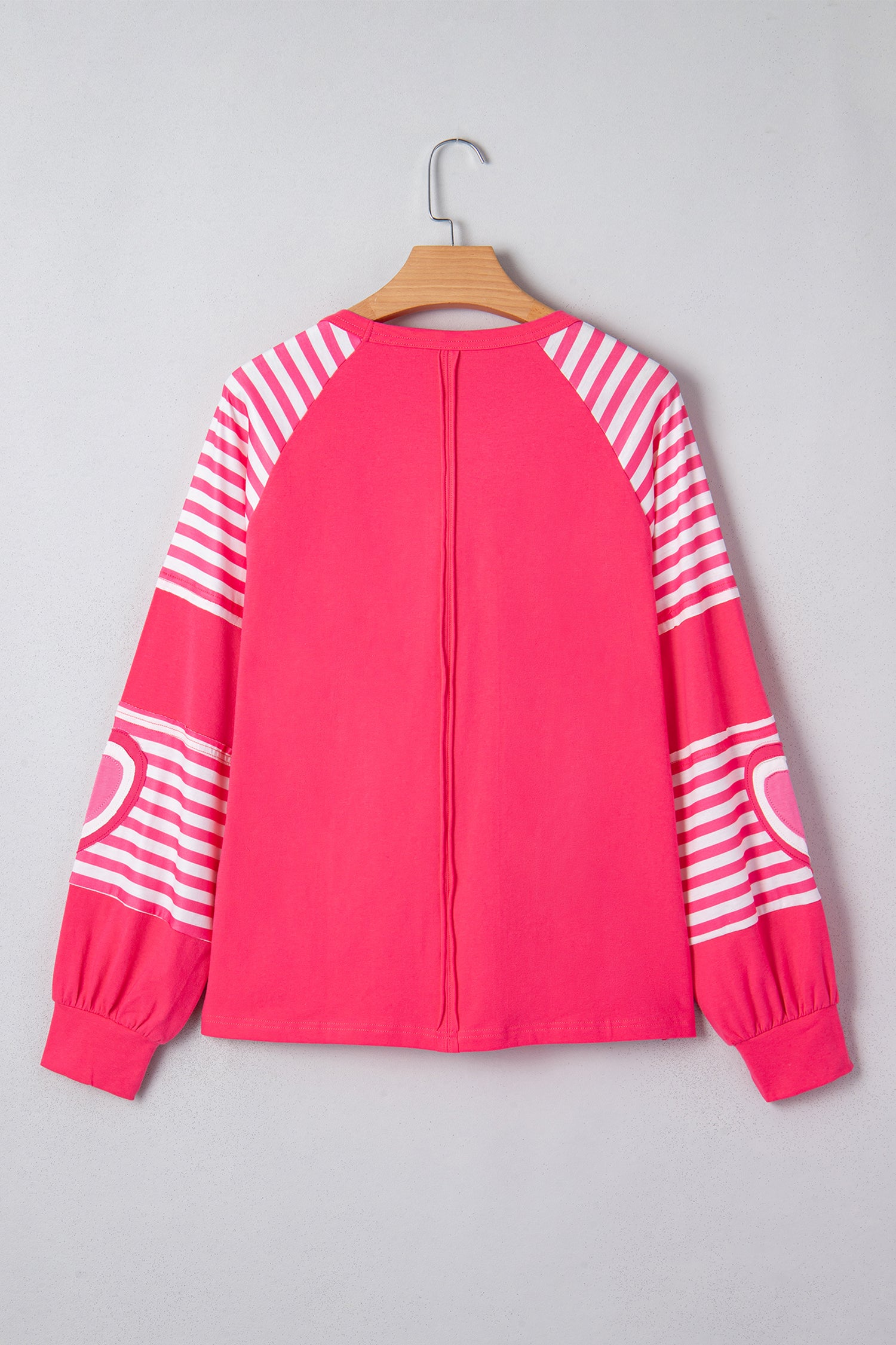 Strawberry Pink Heart Shape Striped Patchwork Long Sleeve Loose Top-Tops/Long Sleeve Tops-[Adult]-[Female]-2022 Online Blue Zone Planet