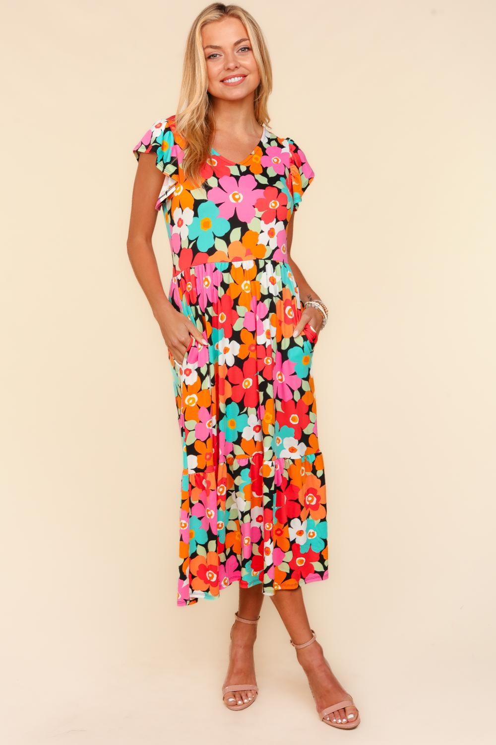 Haptics Floral Midi Dress with Side Pockets-TOPS / DRESSES-[Adult]-[Female]-2022 Online Blue Zone Planet