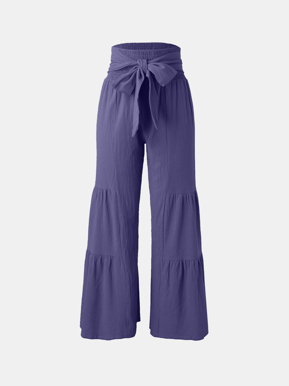 Tied Ruched Wide Leg Pants-BOTTOMS SIZES SMALL MEDIUM LARGE-[Adult]-[Female]-Light Indigo-S-2022 Online Blue Zone Planet