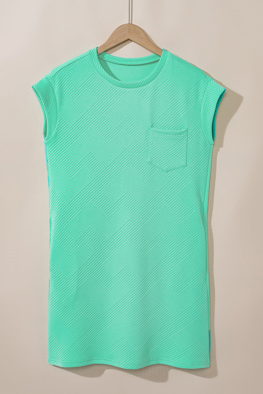 Mint Green Textured Cap Sleeve T Shirt Dress-Dresses/T Shirt Dresses-[Adult]-[Female]-2022 Online Blue Zone Planet