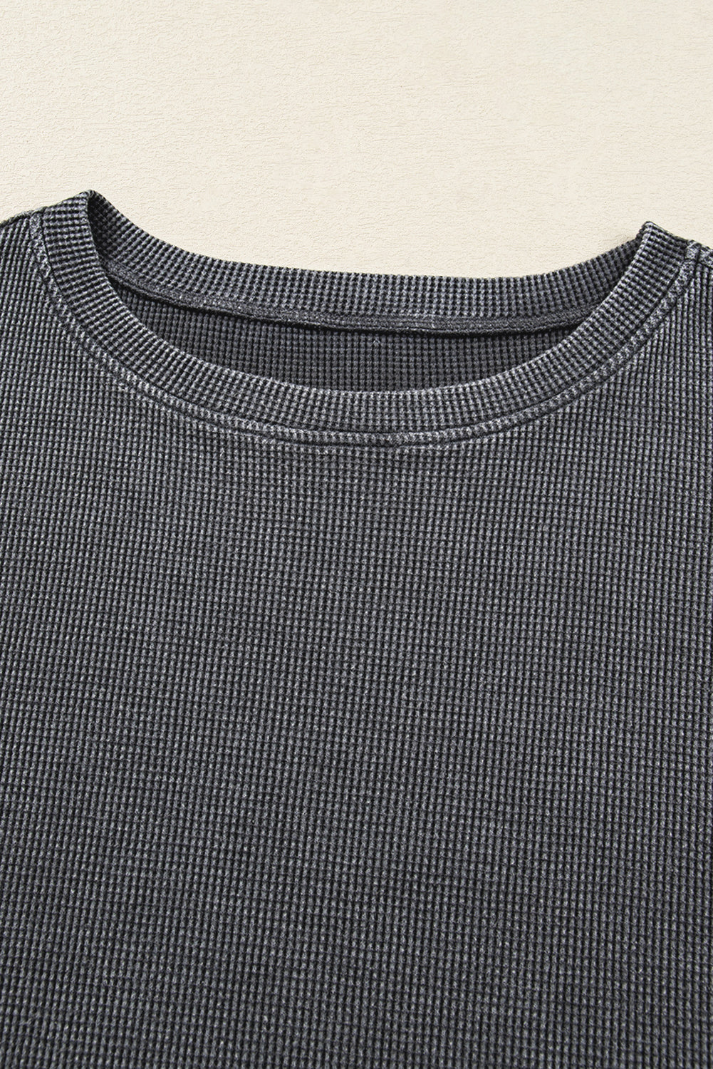 Dark Grey Waffle Knit Patchwork Long Sleeve Loose Top-Tops/Long Sleeve Tops-[Adult]-[Female]-2022 Online Blue Zone Planet