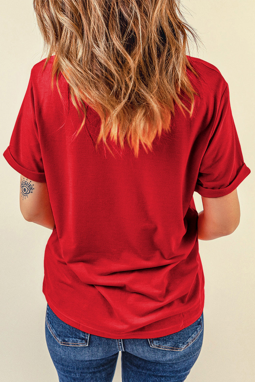 Red Sequin Star Graphic Crewneck T Shirt-Graphic/Graphic Tees-[Adult]-[Female]-2022 Online Blue Zone Planet