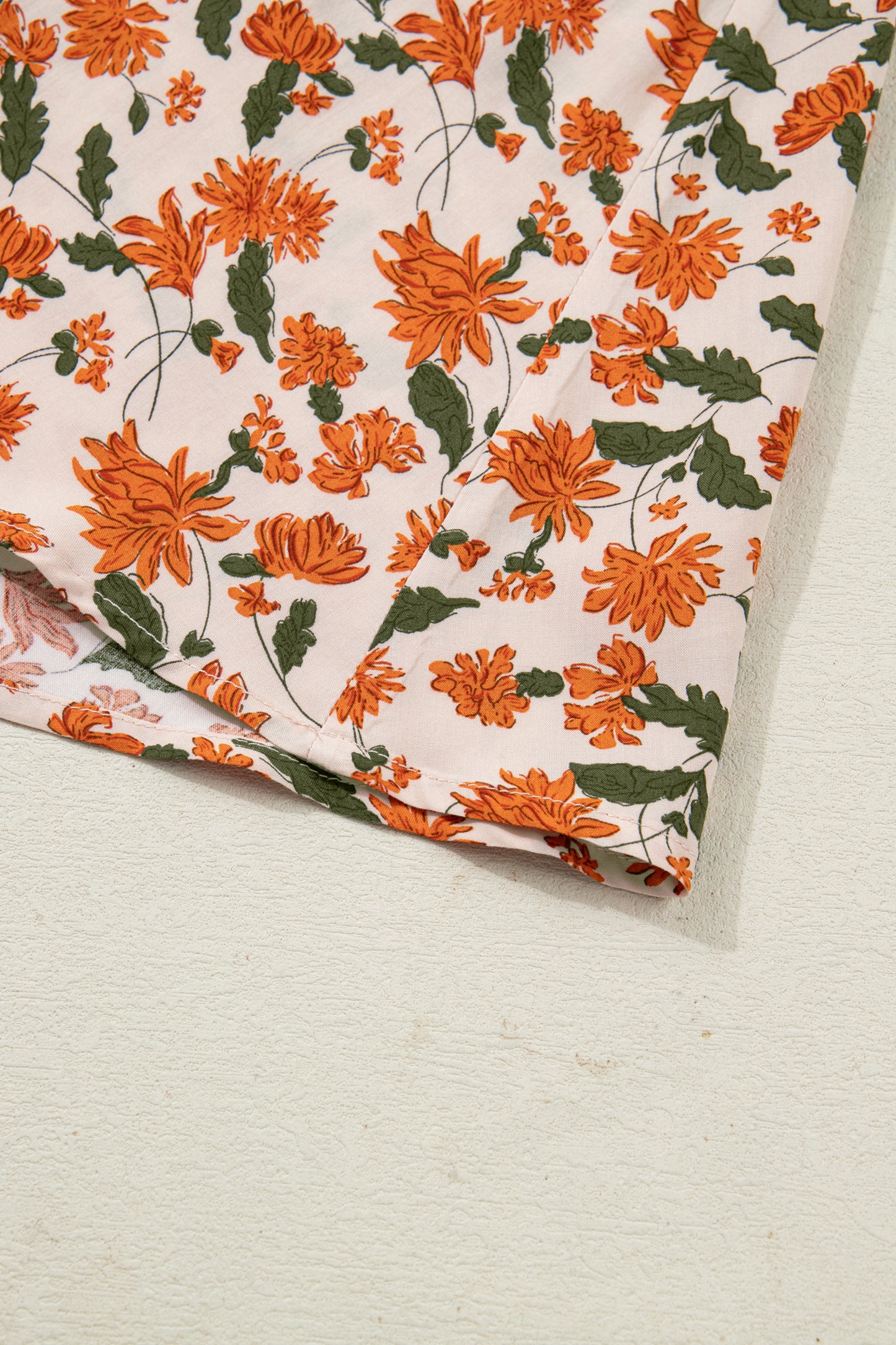 Beige Plus Size Floral Print V Neck Long Sleeve Babydoll Short Dress-TOPS / DRESSES-[Adult]-[Female]-2022 Online Blue Zone Planet