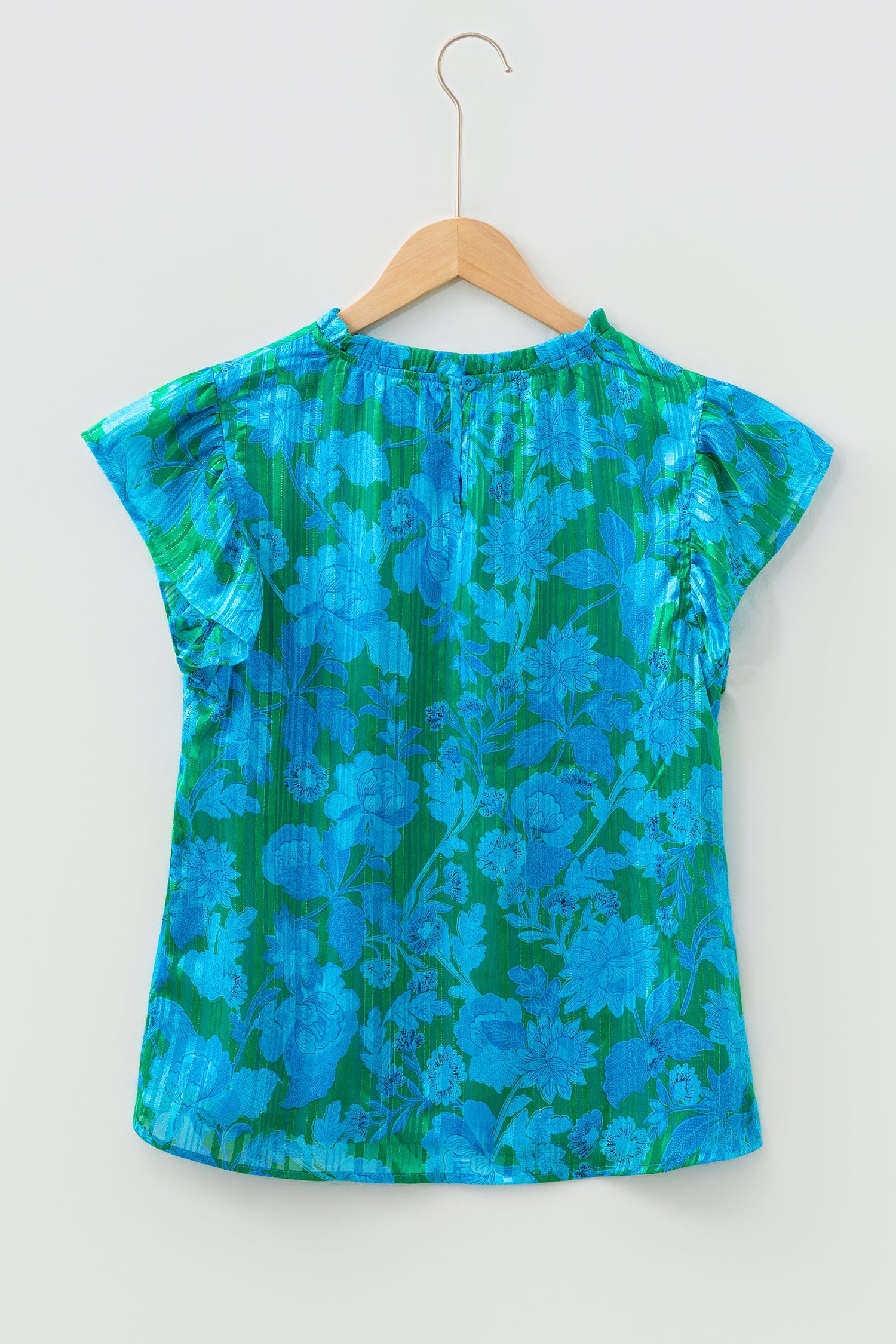 Green Floral Print Ruffled Sleeve Summer Blouse-Tops/Blouses & Shirts-[Adult]-[Female]-2022 Online Blue Zone Planet