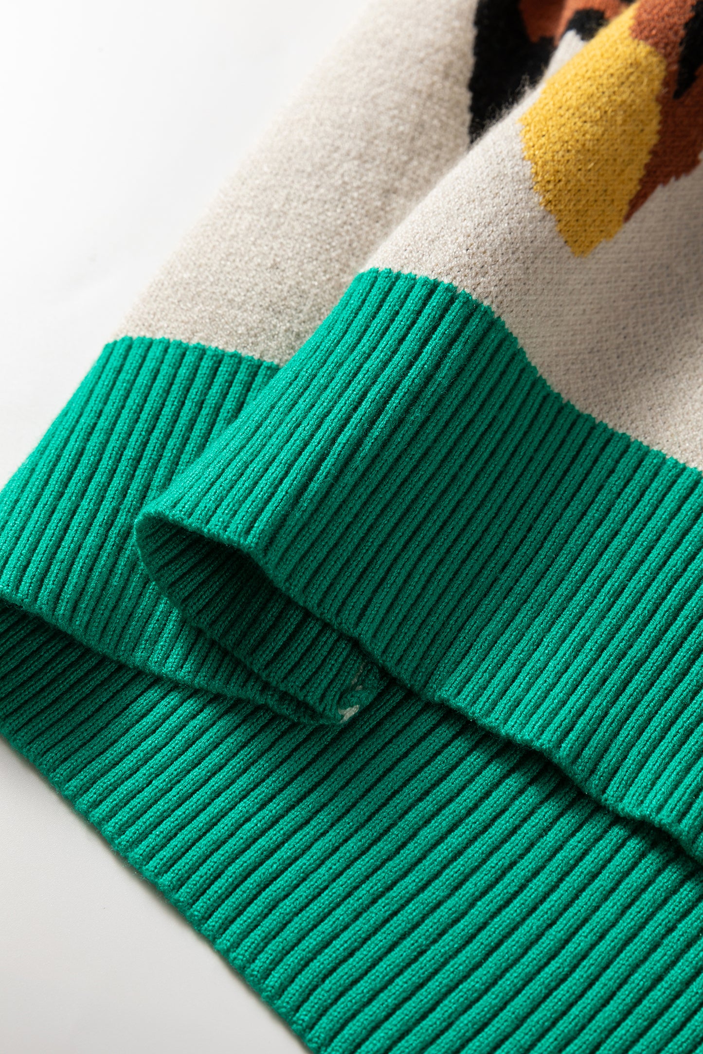 Apricot Contrast Ribbed Stripes Detail Animal Pattern Knit Sweater-TOPS / DRESSES-[Adult]-[Female]-2022 Online Blue Zone Planet