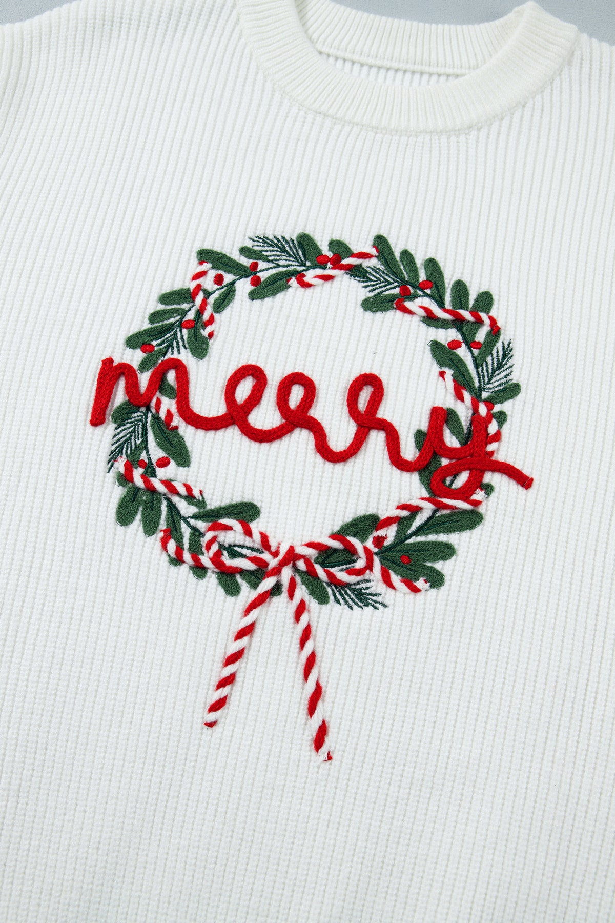 White Christmas Wreath Pattern Round Neck Casual Sweater-TOPS / DRESSES-[Adult]-[Female]-2022 Online Blue Zone Planet