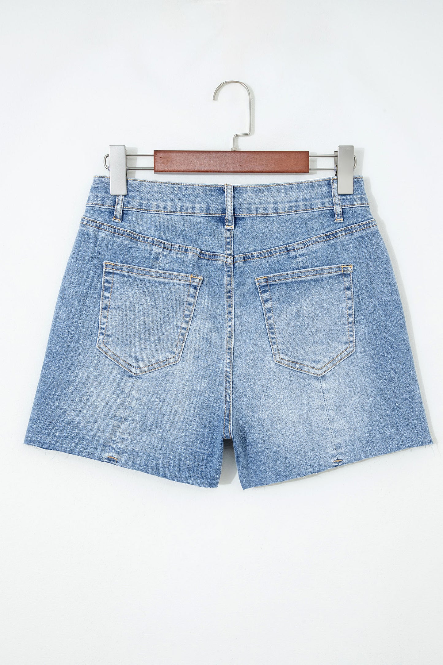 Beau Blue Acid Wash Raw Hem Denim Shorts-Bottoms/Denim Shorts-[Adult]-[Female]-2022 Online Blue Zone Planet