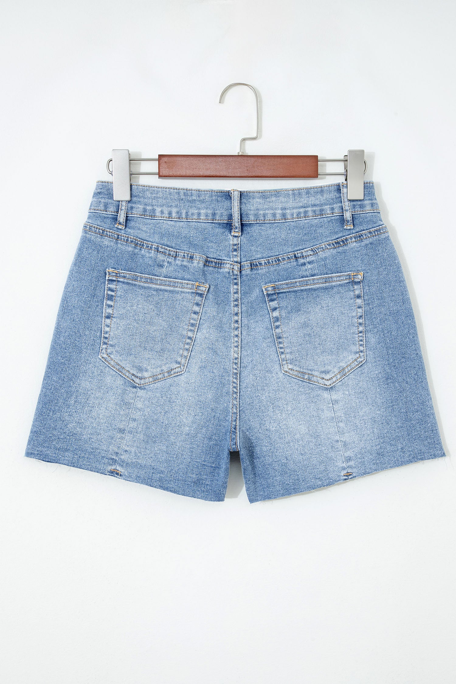Beau Blue Acid Wash Raw Hem Denim Shorts-Bottoms/Denim Shorts-[Adult]-[Female]-2022 Online Blue Zone Planet