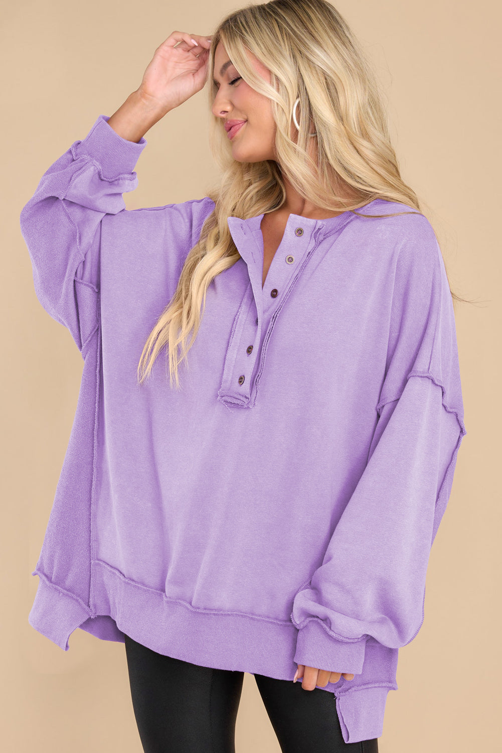 Exposed Seam Long Sleeve Sweatshirt-TOPS / DRESSES-[Adult]-[Female]-2022 Online Blue Zone Planet