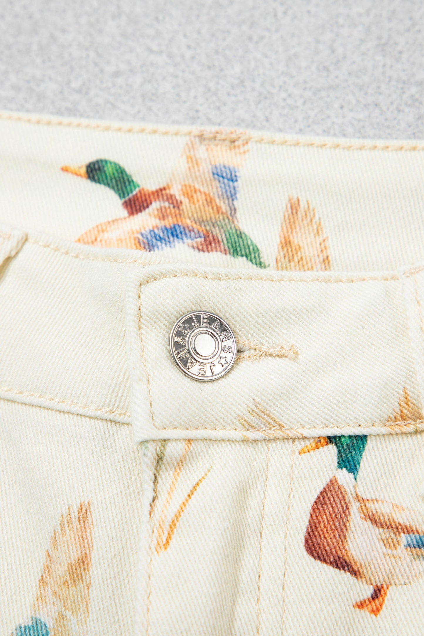 Beige Stylish Mallard Printed Cuffed Hem Shift Jeans-Bottoms/Jeans-[Adult]-[Female]-2022 Online Blue Zone Planet