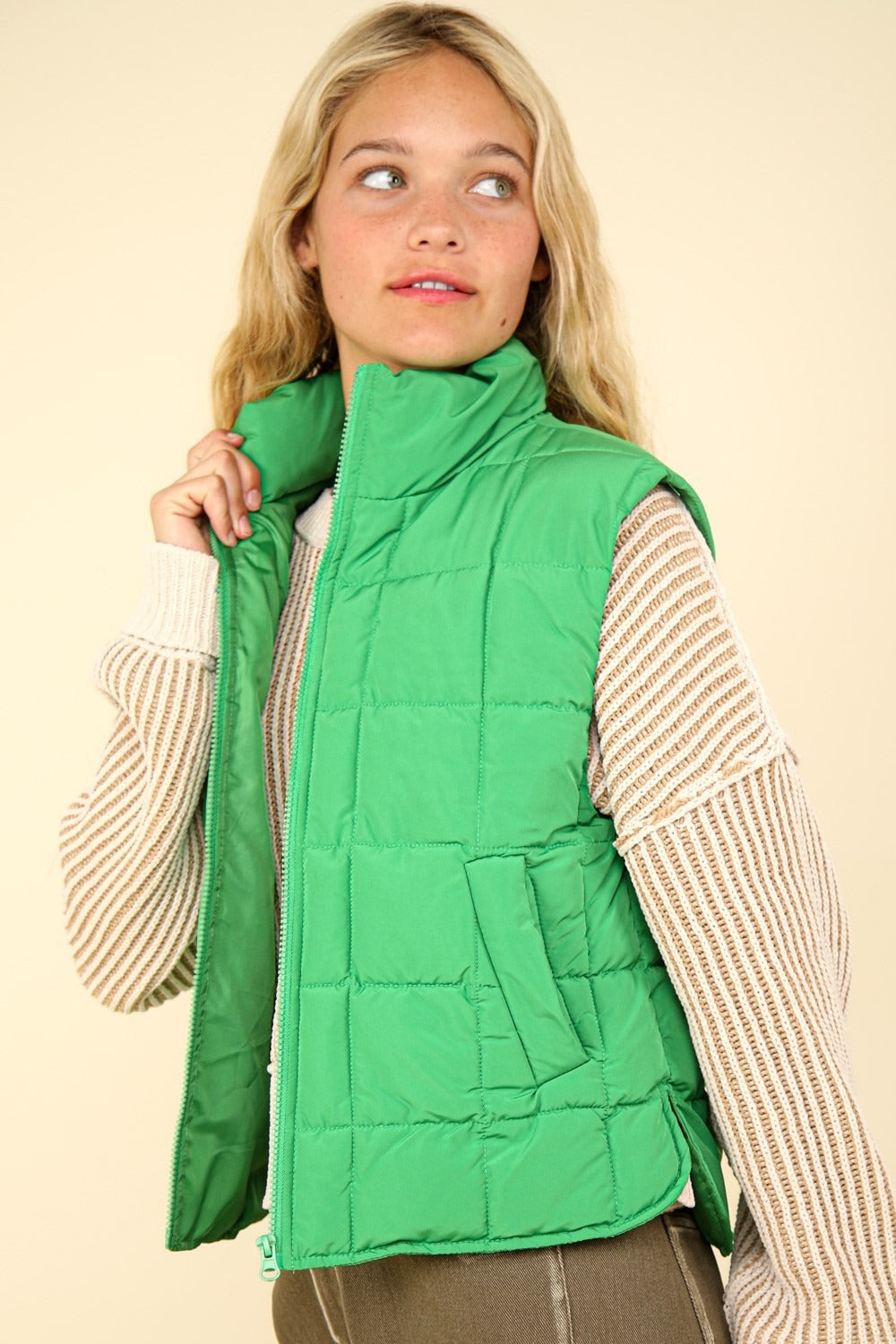 VERY J Zip Up Puffer Padded Warm Vest-TOPS / DRESSES-[Adult]-[Female]-2022 Online Blue Zone Planet