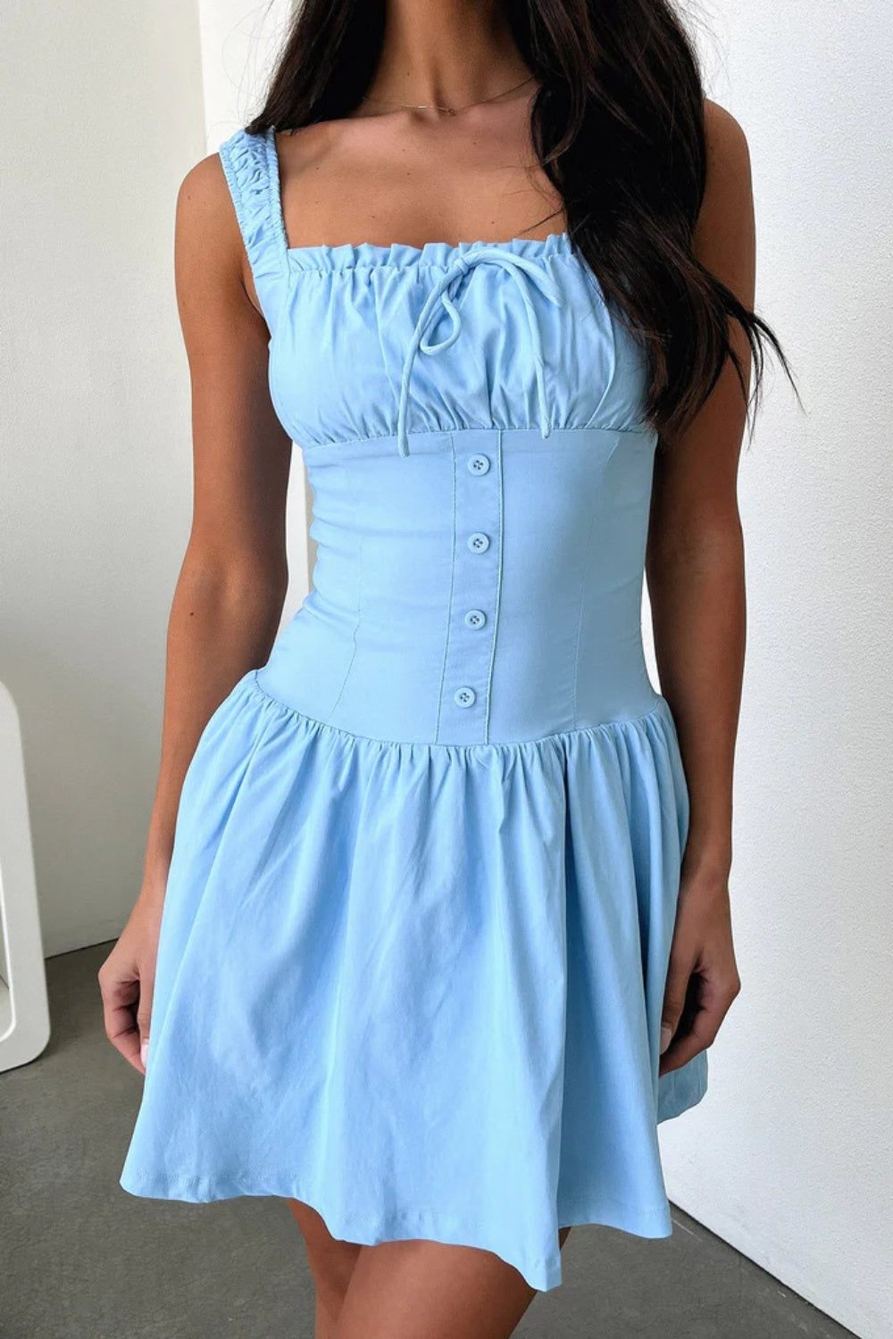 Decorative Button Square Neck Cami Dress-TOPS / DRESSES-[Adult]-[Female]-Sky Blue-S-2022 Online Blue Zone Planet