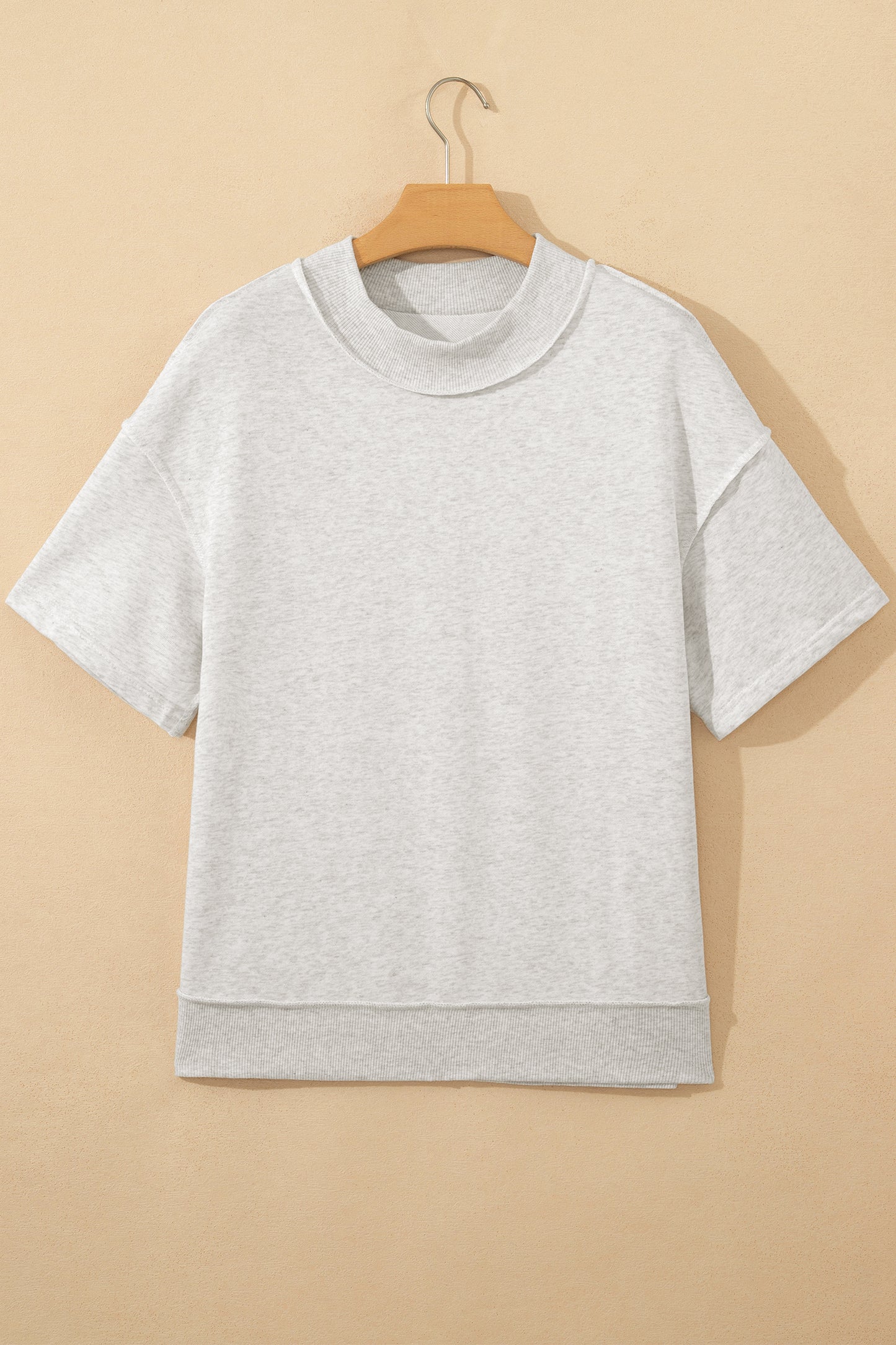 Light Grey Exposed Seam Detail Mock Neck Tee-Tops/Tops & Tees-[Adult]-[Female]-2022 Online Blue Zone Planet