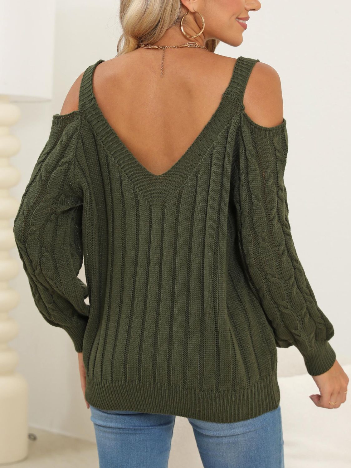 Cable-Knit Heart V-Neck Sweater-TOPS / DRESSES-[Adult]-[Female]-2022 Online Blue Zone Planet