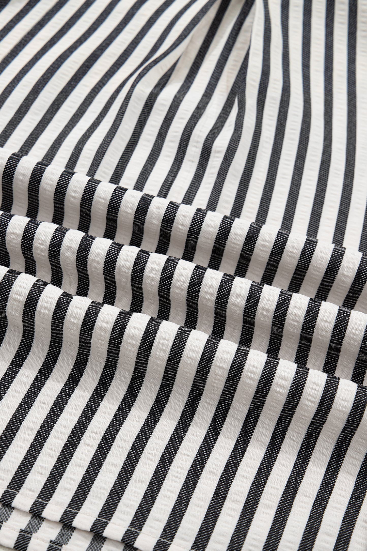 Black Stripe Collared Split Neck Short Bubble Sleeve Blouse-Tops/Blouses & Shirts-[Adult]-[Female]-2022 Online Blue Zone Planet