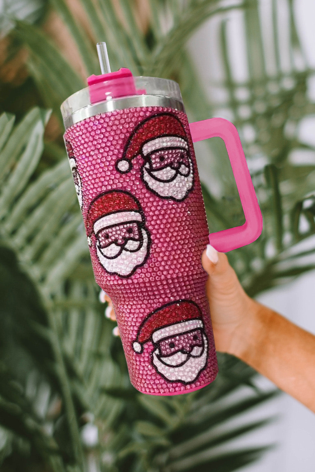 Rose Red Christmas Santa Claus Diamond Thermos Cup with Straw 40oz-Accessories/Tumblers-[Adult]-[Female]-Rose Red-ONE SIZE-2022 Online Blue Zone Planet