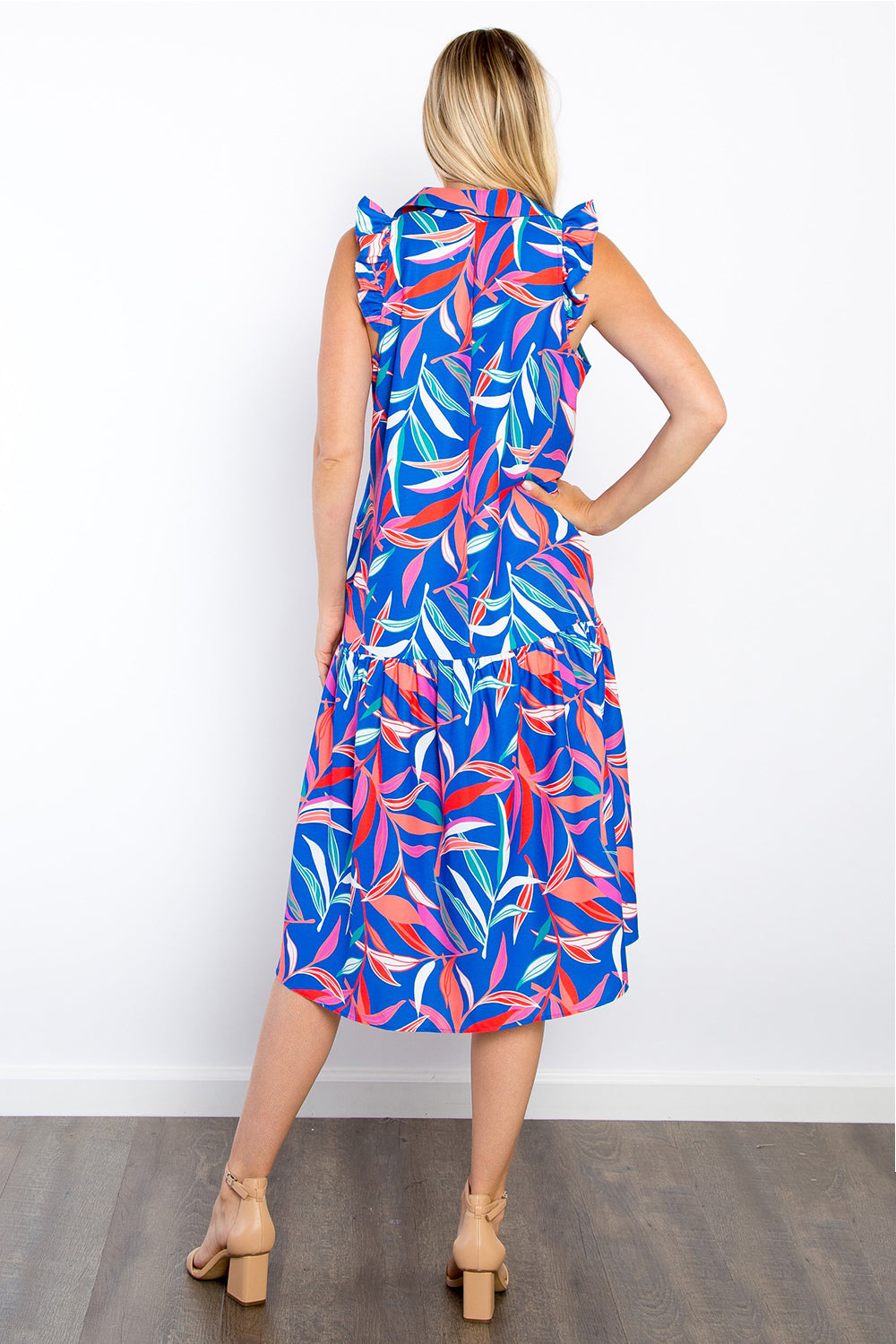 Be Stage Print Ruffled Midi Dress with Pockets-TOPS / DRESSES-[Adult]-[Female]-2022 Online Blue Zone Planet