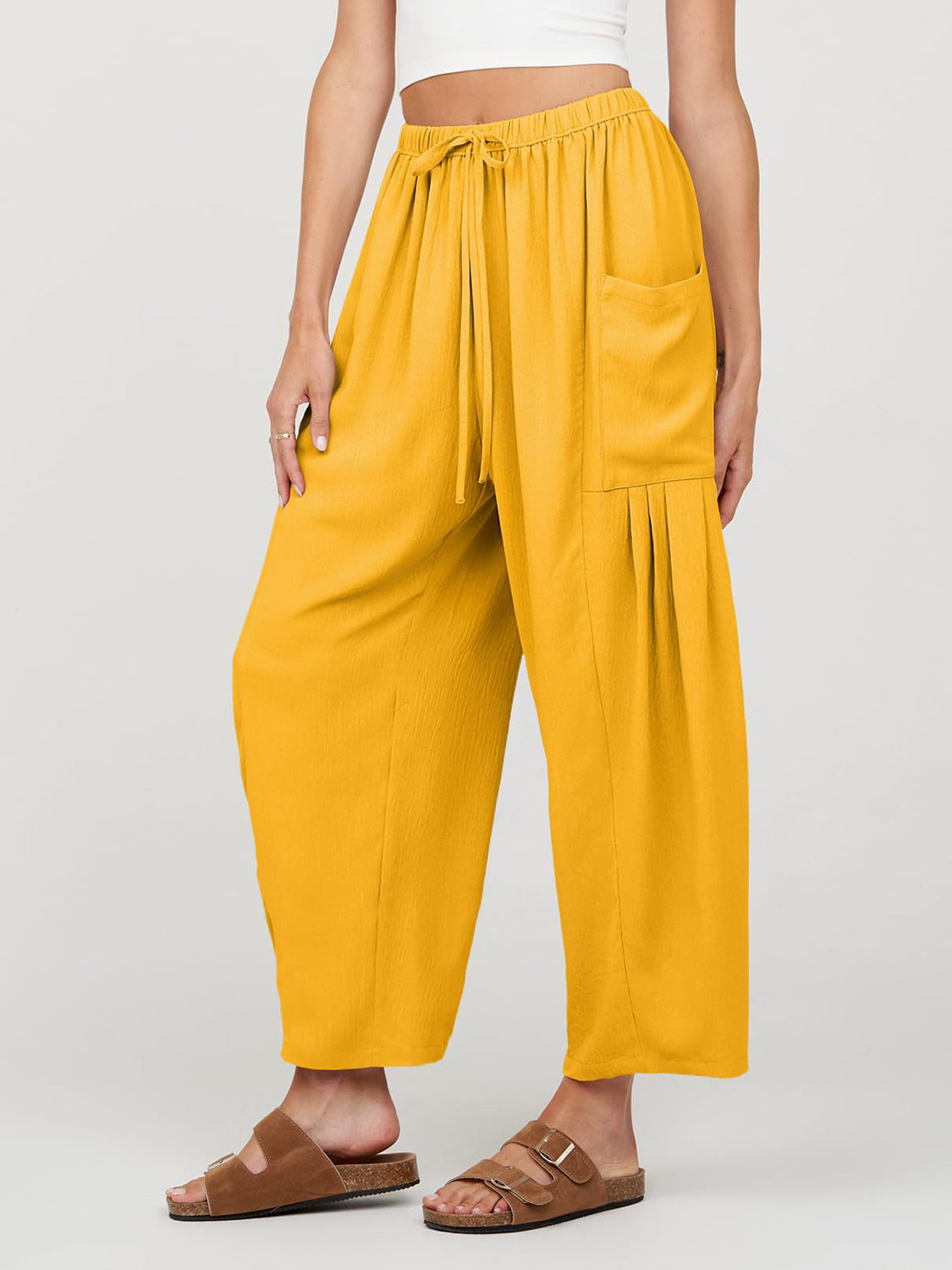 Full Size Wide Leg Pants with Pockets-BOTTOMS SIZES SMALL MEDIUM LARGE-[Adult]-[Female]-Mustard-S-2022 Online Blue Zone Planet