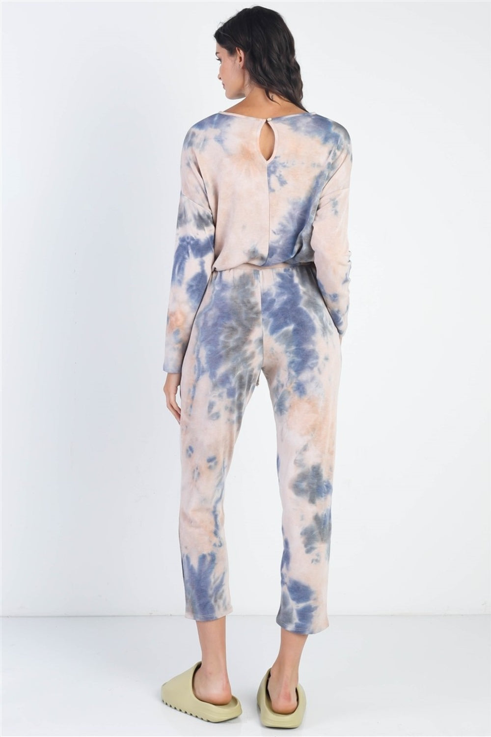 Blue Zone Planet | Cherish Apparel Tie-Dye Round Neck Long Sleeve Jumpsuit-TOPS / DRESSES-[Adult]-[Female]-2022 Online Blue Zone Planet