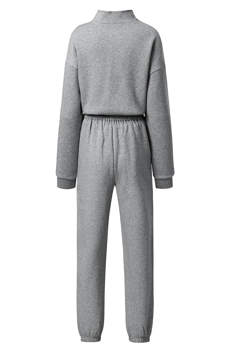 Light Grey Half Zip Drop Shoulder Sweatshirt And Sweatpants Two Piece Set-Two Piece Pants Sets-[Adult]-[Female]-2022 Online Blue Zone Planet