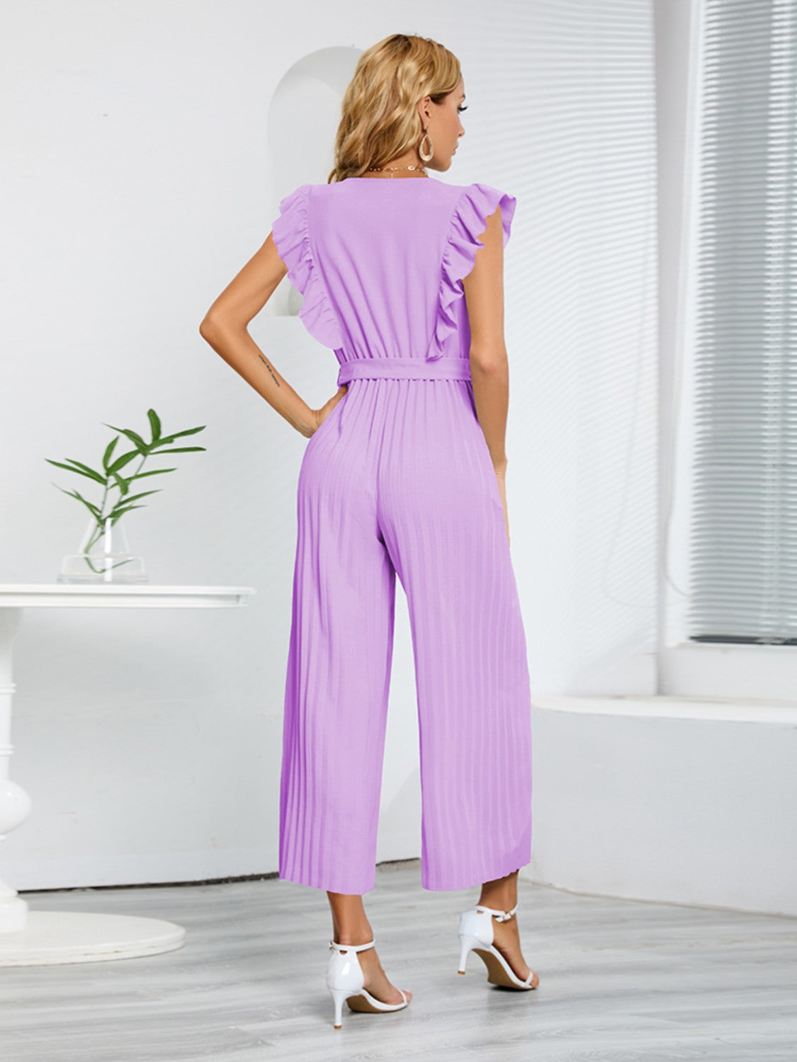 Ruffled Surplice Cap Sleeve Jumpsuit-[Adult]-[Female]-2022 Online Blue Zone Planet