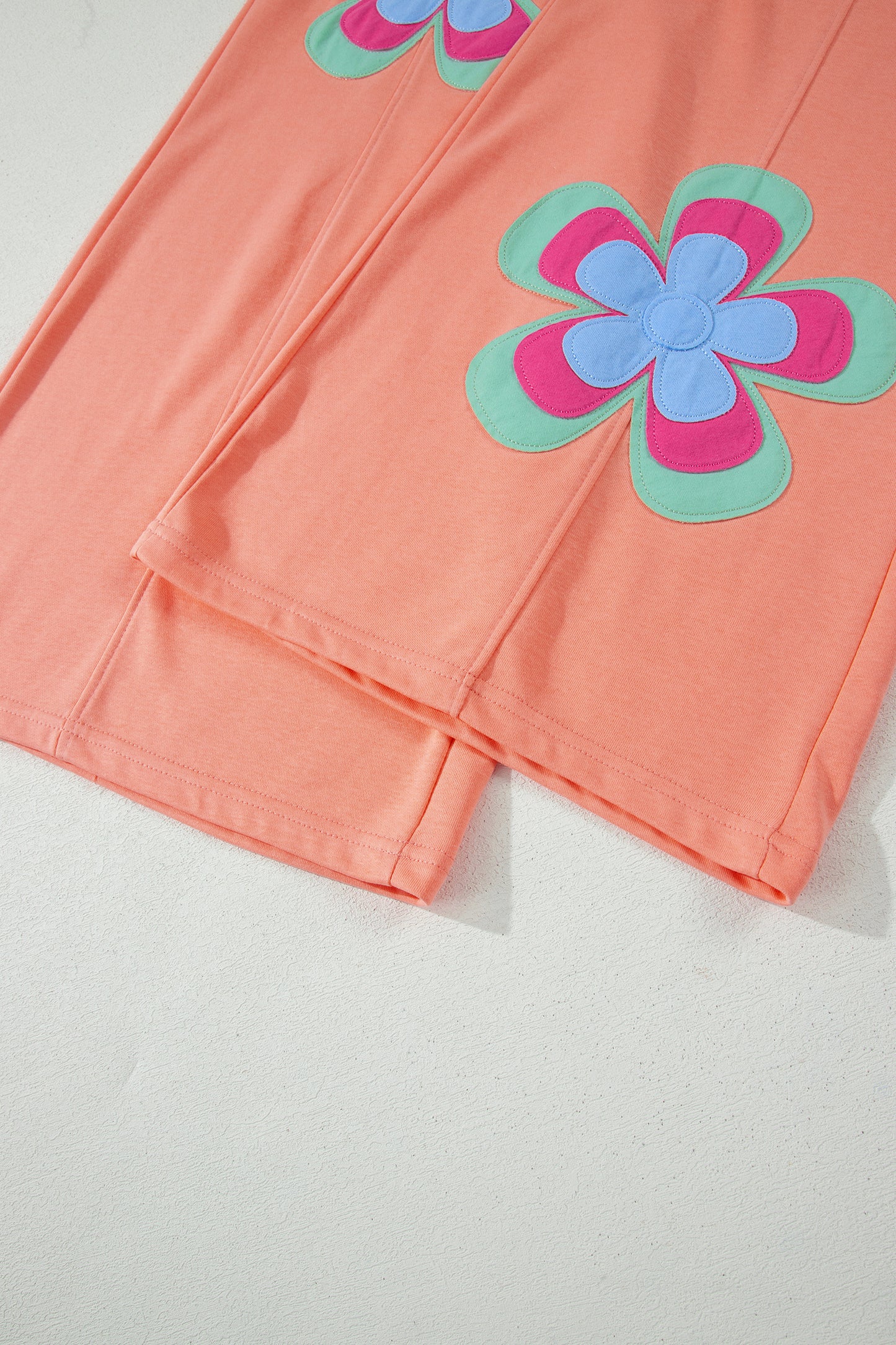 Grapefruit Orange Color Block Flower Patchwork Drawstring Contrasted Elastic Waist Wide Leg Pants-Bottoms/Pants & Culotte-[Adult]-[Female]-2022 Online Blue Zone Planet