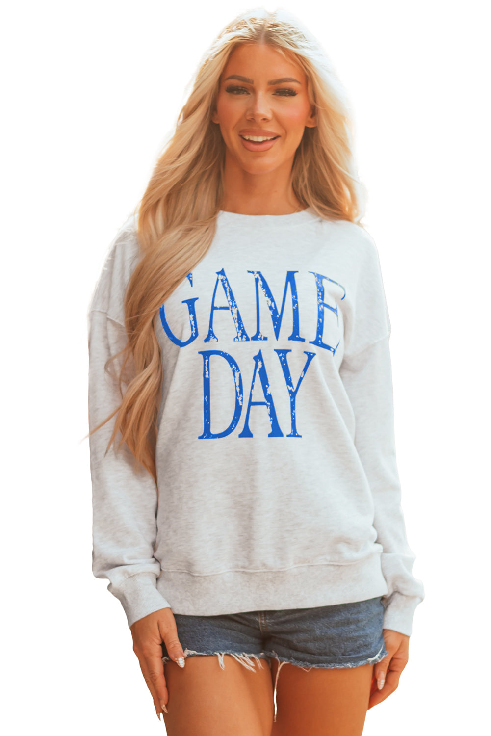 Blue Vintage Washed Game Day Graphic Baggy Sweatshirt-Tops/Sweatshirts & Hoodies-[Adult]-[Female]-2022 Online Blue Zone Planet