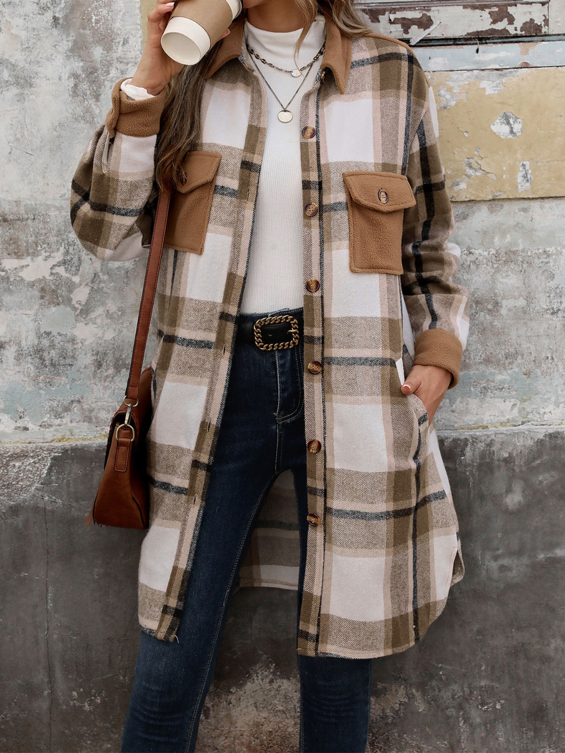 Plaid Button Up Long Sleeve Coat-TOPS / DRESSES-[Adult]-[Female]-2022 Online Blue Zone Planet