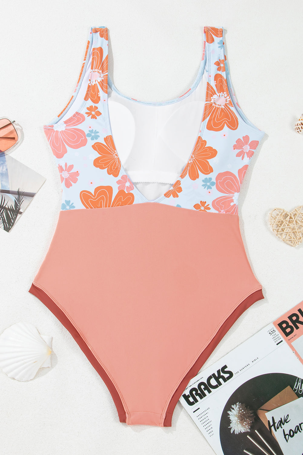 Orange Floral Patchwork Backless One Piece Swimsuit-One-Piece-[Adult]-[Female]-2022 Online Blue Zone Planet