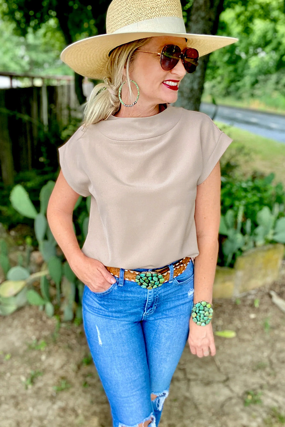 Oatmeal Plain Crew Neck Loose Fit Casual Top-Tops/Tops & Tees-[Adult]-[Female]-2022 Online Blue Zone Planet