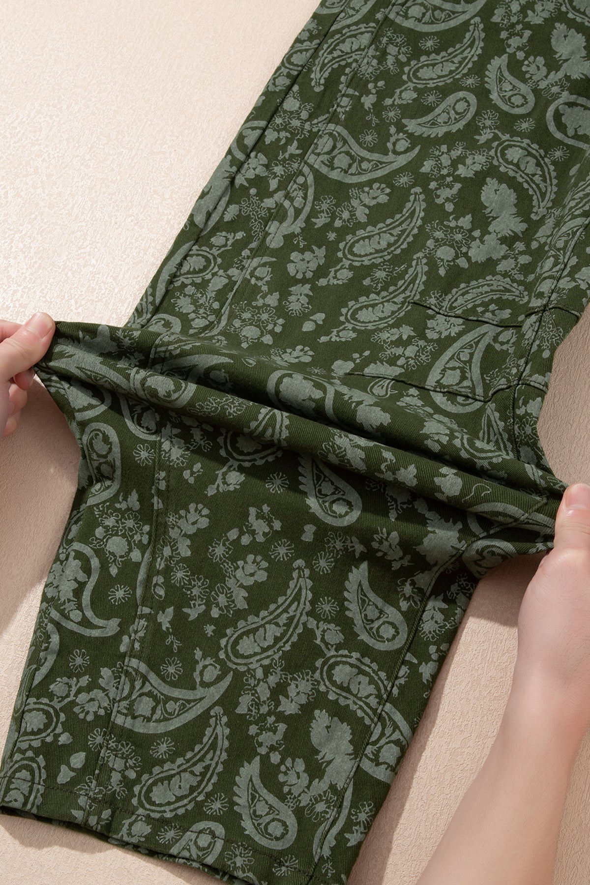 Green Paisley Print Harem Denim Pants-Bottoms/Jeans-[Adult]-[Female]-2022 Online Blue Zone Planet