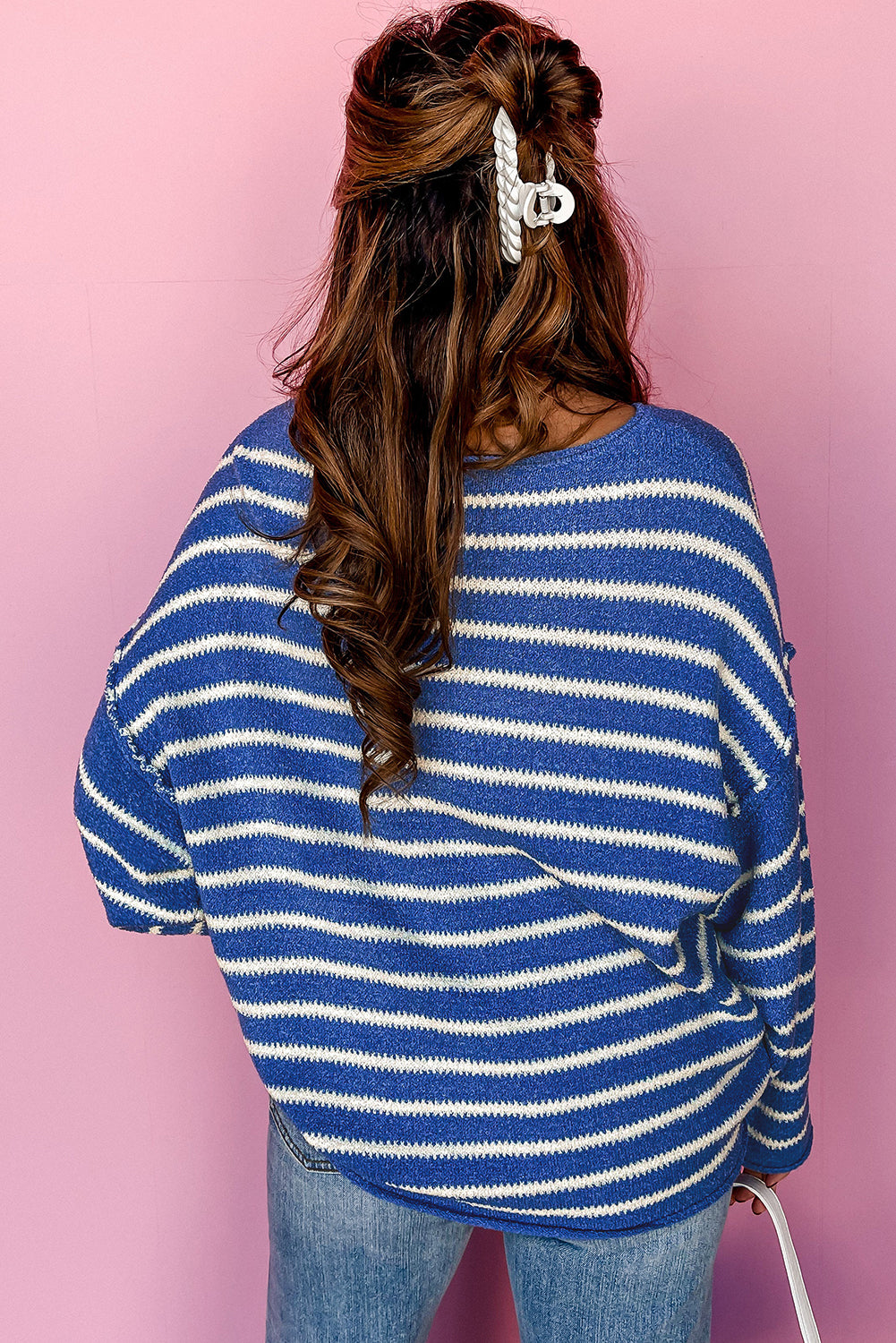 Blue Zone Planet | Green Stripe Drop Shoulder Sweater-TOPS / DRESSES-[Adult]-[Female]-2022 Online Blue Zone Planet