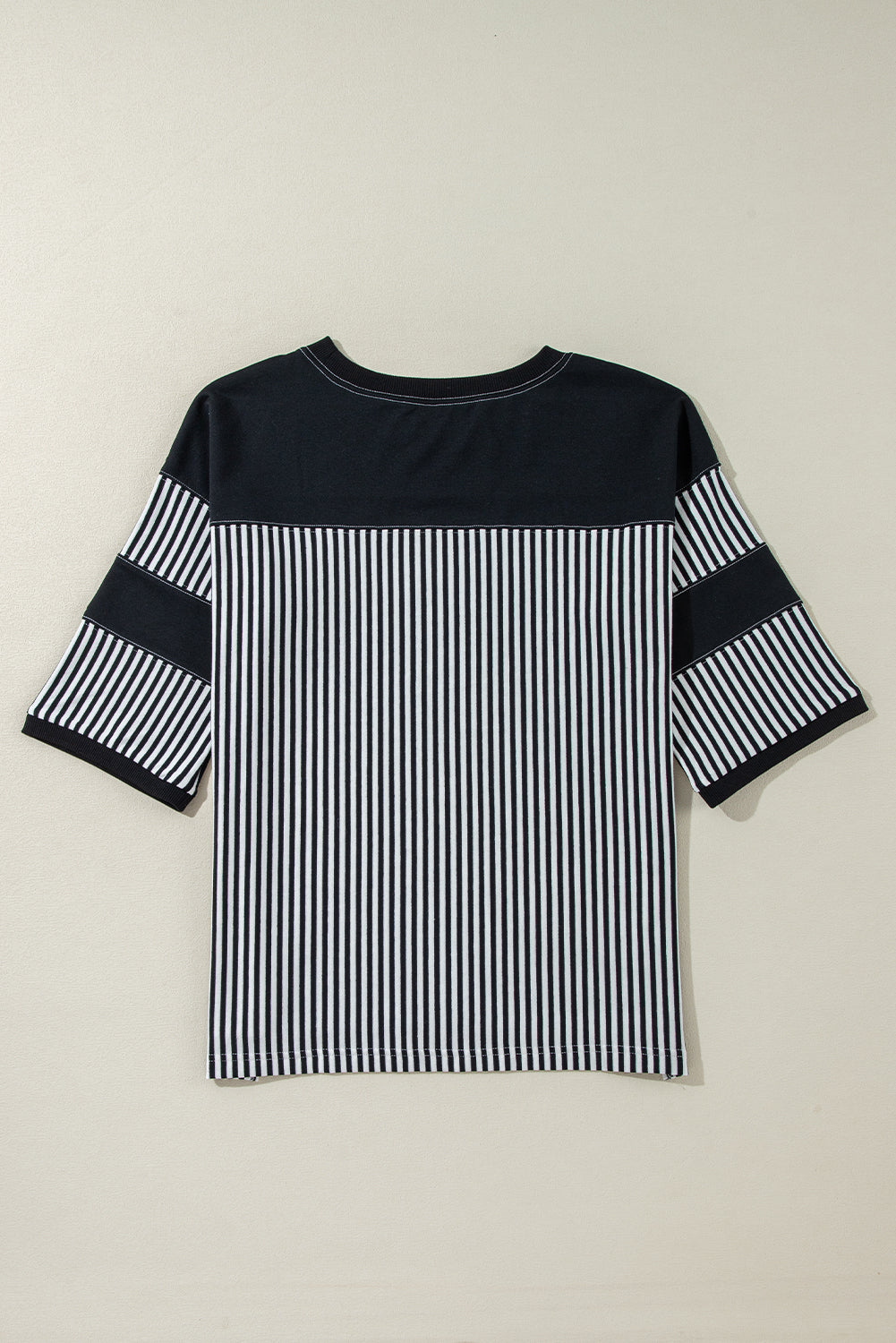 Blue Zone Planet | Black & White Striped Patchwork Oversized Tee-T Shirts-[Adult]-[Female]-2022 Online Blue Zone Planet