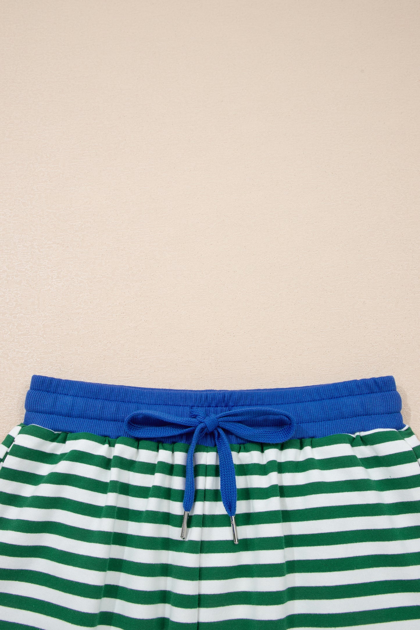 Green Stripe Drop Shoulder Boxy Casual Terry Short Set-Two Piece Sets/Short Sets-[Adult]-[Female]-2022 Online Blue Zone Planet