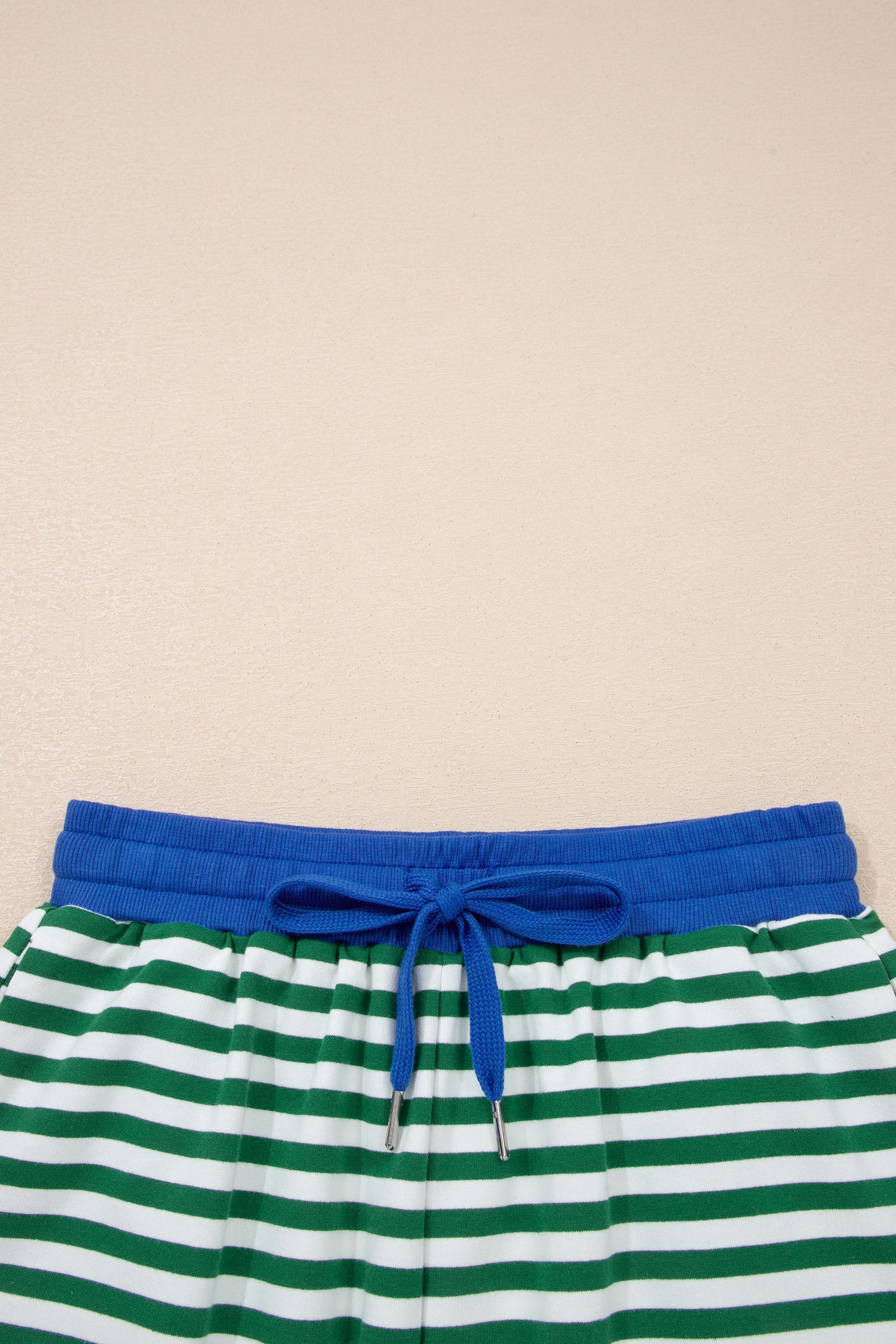 Green Stripe Drop Shoulder Boxy Casual Terry Short Set-Two Piece Sets/Short Sets-[Adult]-[Female]-2022 Online Blue Zone Planet