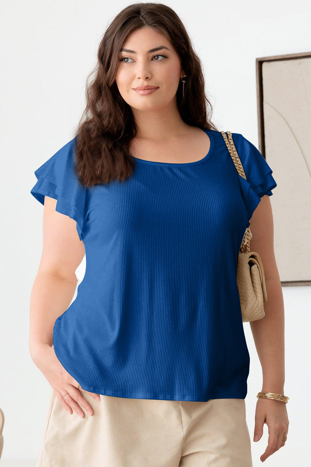 Gilli Plus Size Short Fluttery Sleeve Round Neck Top-TOPS / DRESSES-[Adult]-[Female]-2022 Online Blue Zone Planet