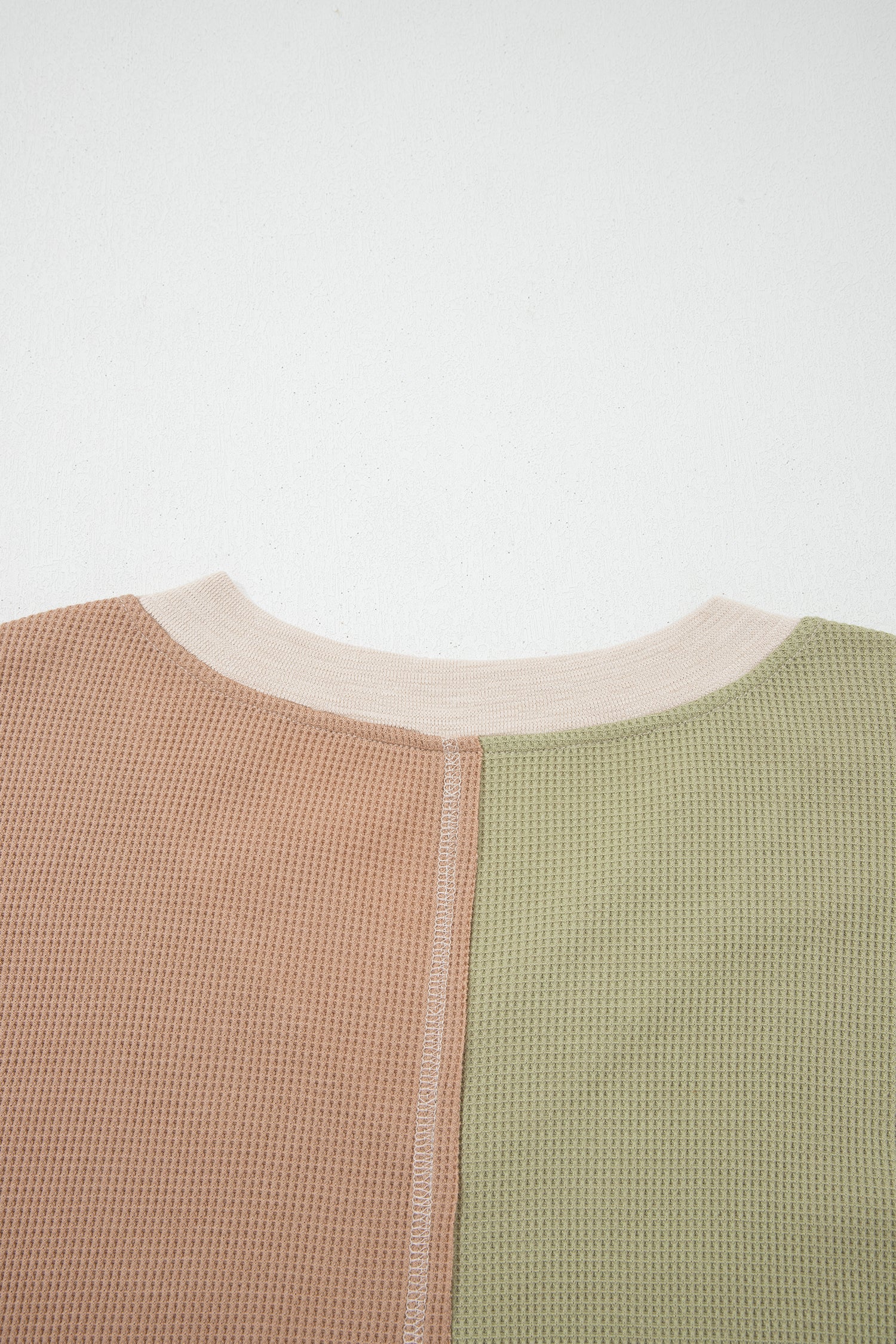 Green Plus Mixed Texture Color Block Patchwork V Neck Long Sleeve Top-Plus Size/Plus Size Tops/Plus Size Long Sleeve Tops-[Adult]-[Female]-2022 Online Blue Zone Planet