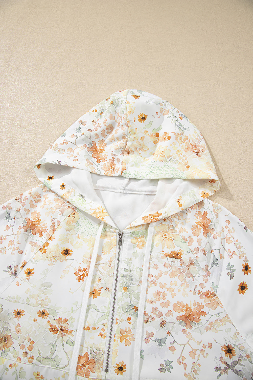 Yellow Floral Print Half Zip Hooded Long Sleeve Top-Tops / Dresses-[Adult]-[Female]-2022 Online Blue Zone Planet