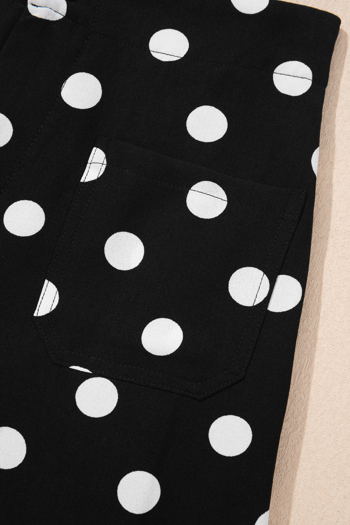 Black Polka Dot Print Patched Pocket Mid-rise Straight Leg Pants-Bottoms/Pants & Culotte-[Adult]-[Female]-2022 Online Blue Zone Planet