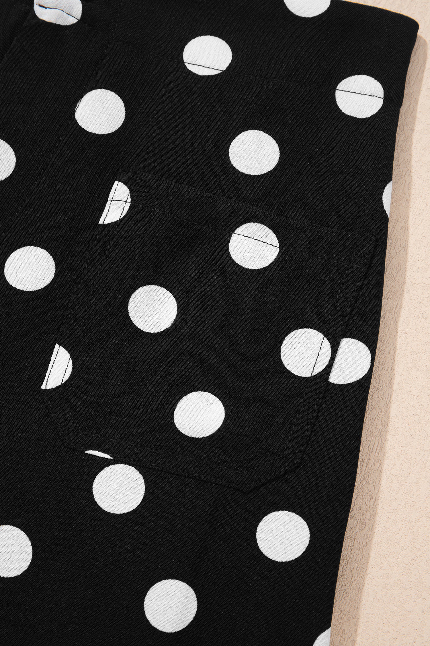 Black Polka Dot Print Patched Pocket Mid-rise Straight Leg Pants-Bottoms/Pants & Culotte-[Adult]-[Female]-2022 Online Blue Zone Planet