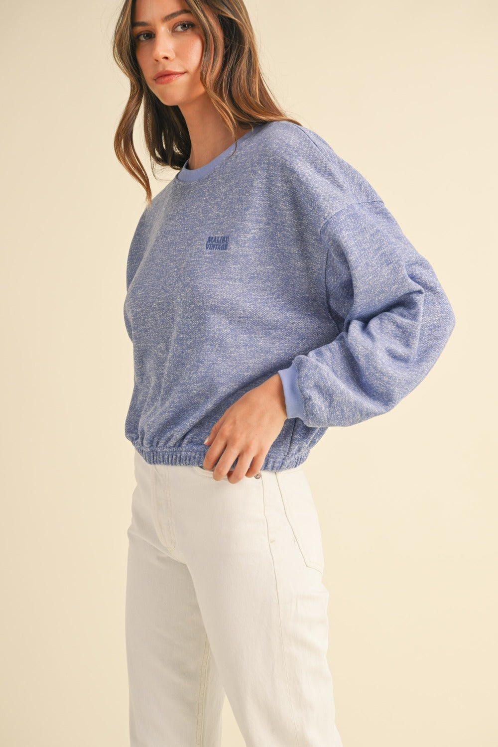 Mable Round Neck Letter Embroidery Crop Sweatshirt-TOPS / DRESSES-[Adult]-[Female]-2022 Online Blue Zone Planet