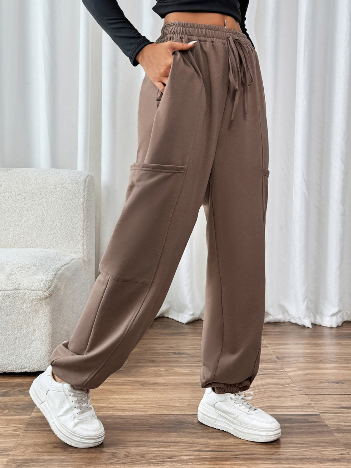 Tied Joggers with Pockets-BOTTOMS SIZES SMALL MEDIUM LARGE-[Adult]-[Female]-2022 Online Blue Zone Planet