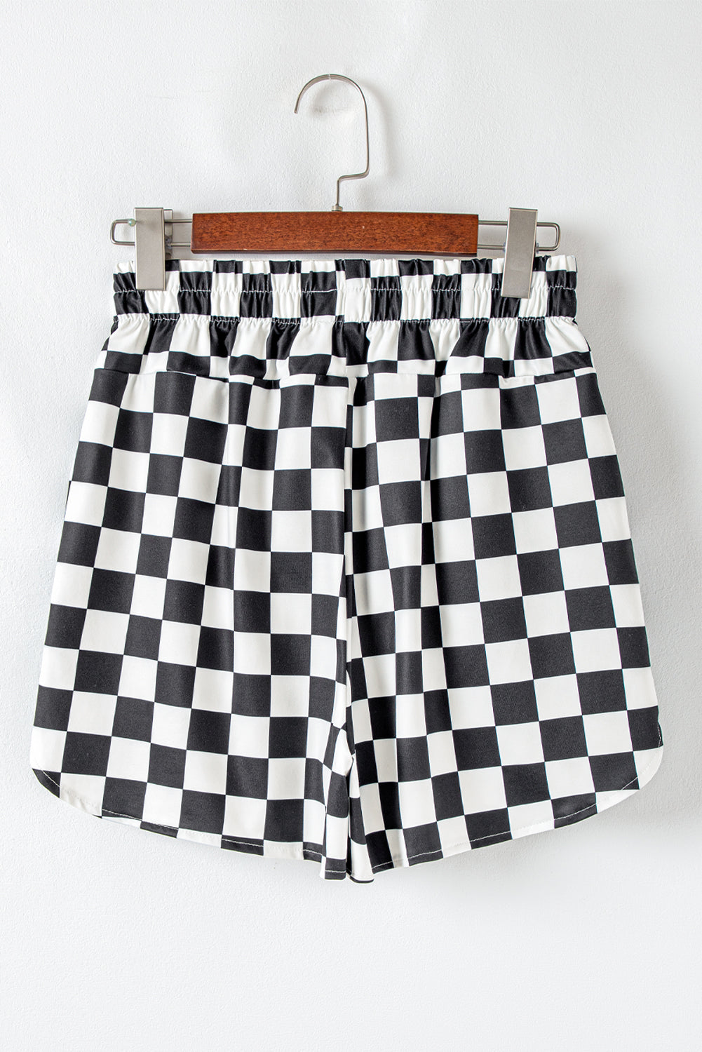 Blue Zone Planet | Black Checkered Print High Waist Casual Shorts-Bottoms/Casual Shorts-[Adult]-[Female]-2022 Online Blue Zone Planet