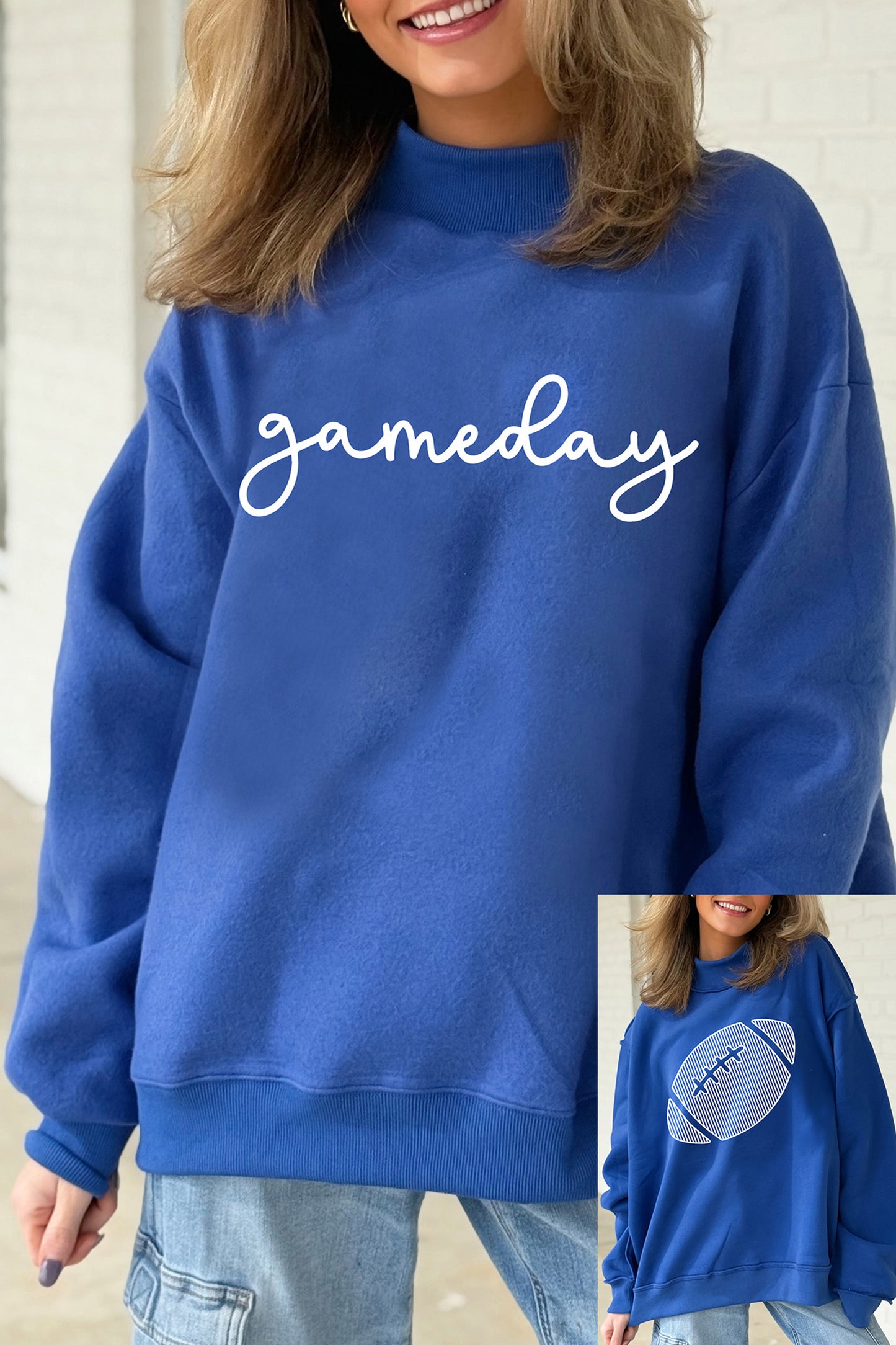 Dark Blue Reversible Gameday Football Graphic Oversized Sweatshirt