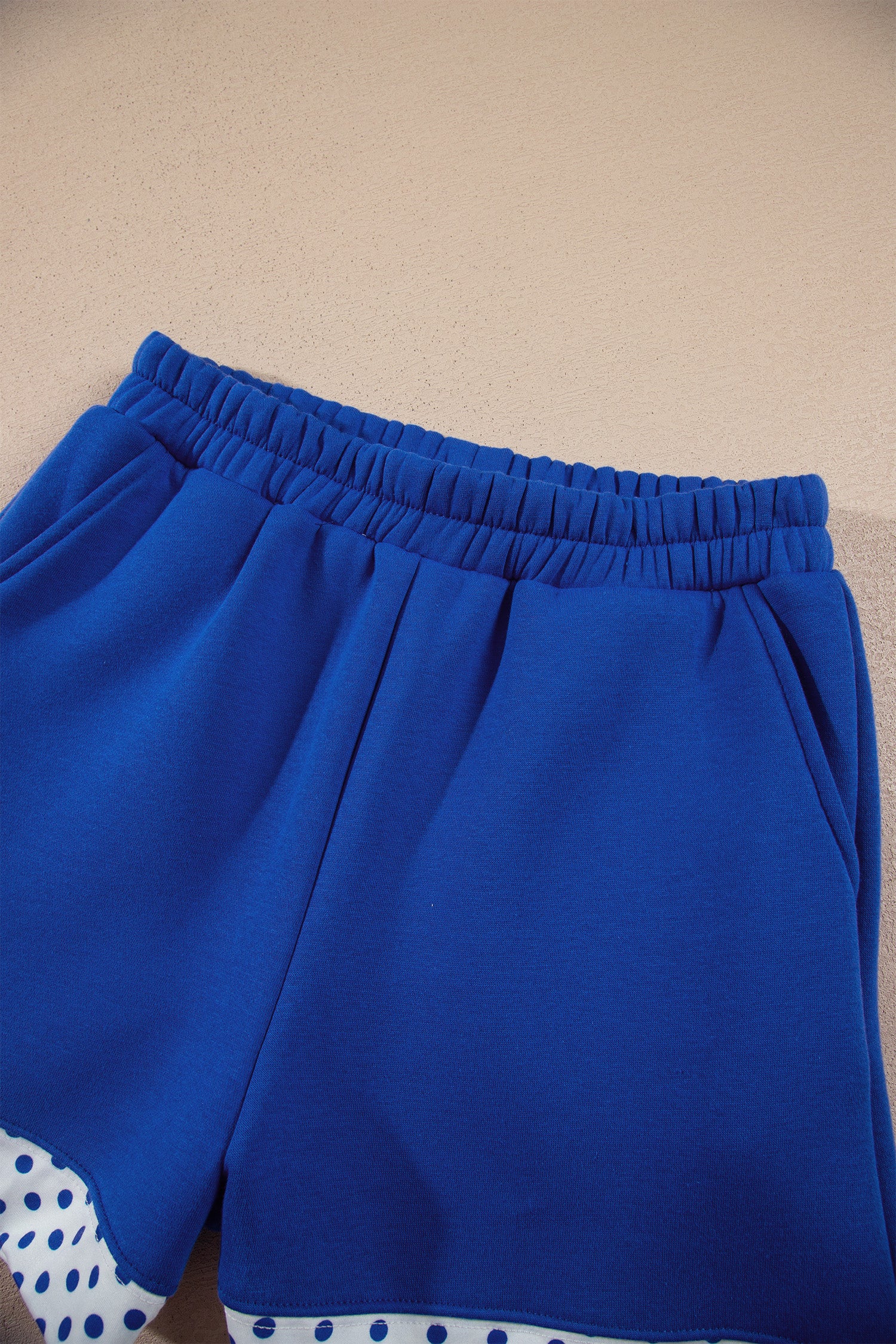 Dark Blue Polka Dot Trim Baggy Pullover 2pcs Short Set-Two Piece Sets/Short Sets-[Adult]-[Female]-2022 Online Blue Zone Planet